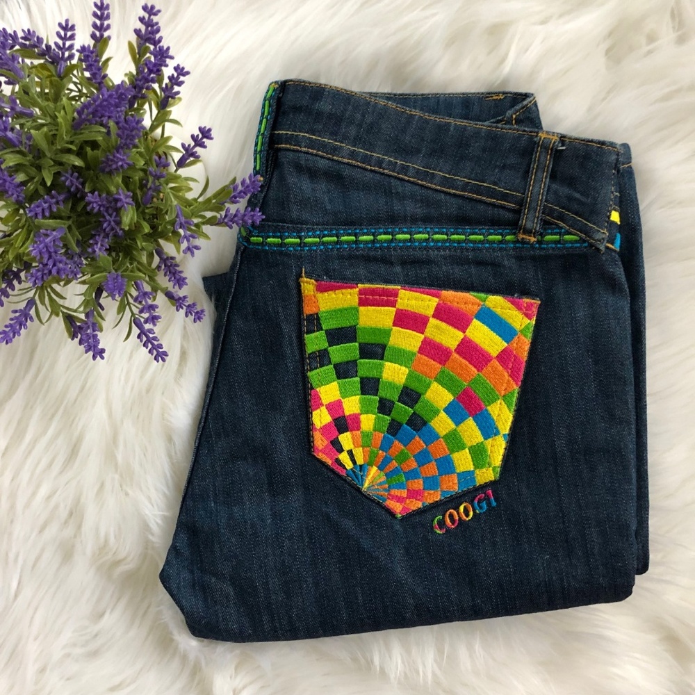 COOGI Dark Wash Colorful Psychedelic Jeans! 11/12